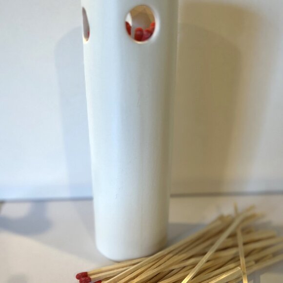 White Ceramic Matchstick Holder with 50 - 7" Matches and Striker Pad - Picture 5 of 11